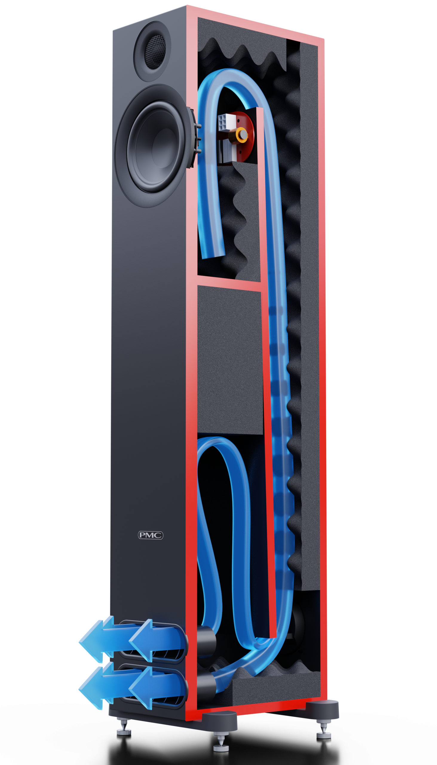 Voor-Angle-Cutaway-Bright- PMC Prodigy 5 met driekwart-uitsnede, waarop het interne verloop van de transmissielijn te zien is