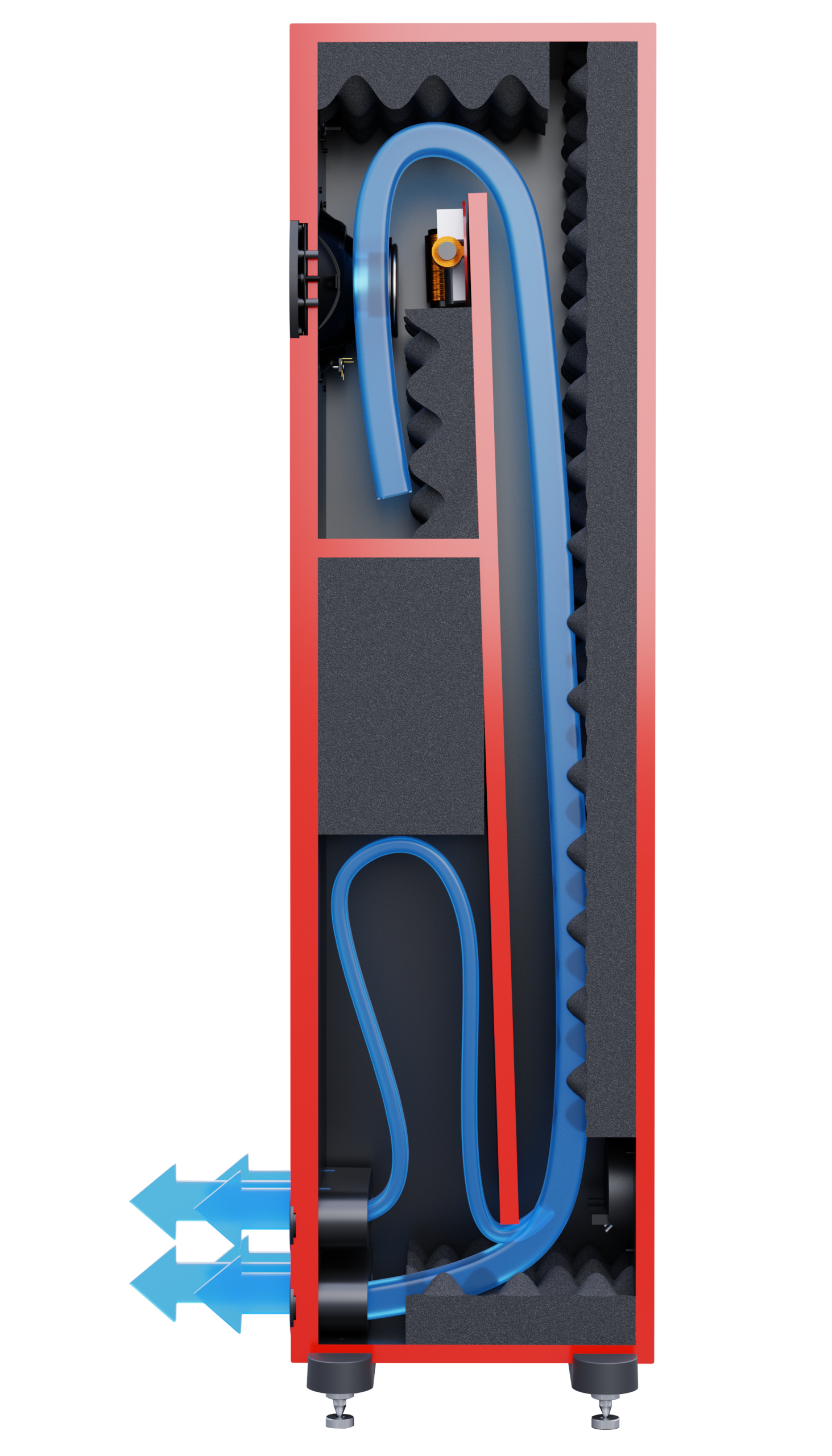 Zij-afsnijding-pijlen-helder PMC Prodigy 5 – zijaanzicht met de Advanced Transmission Line en Laminair-openingen