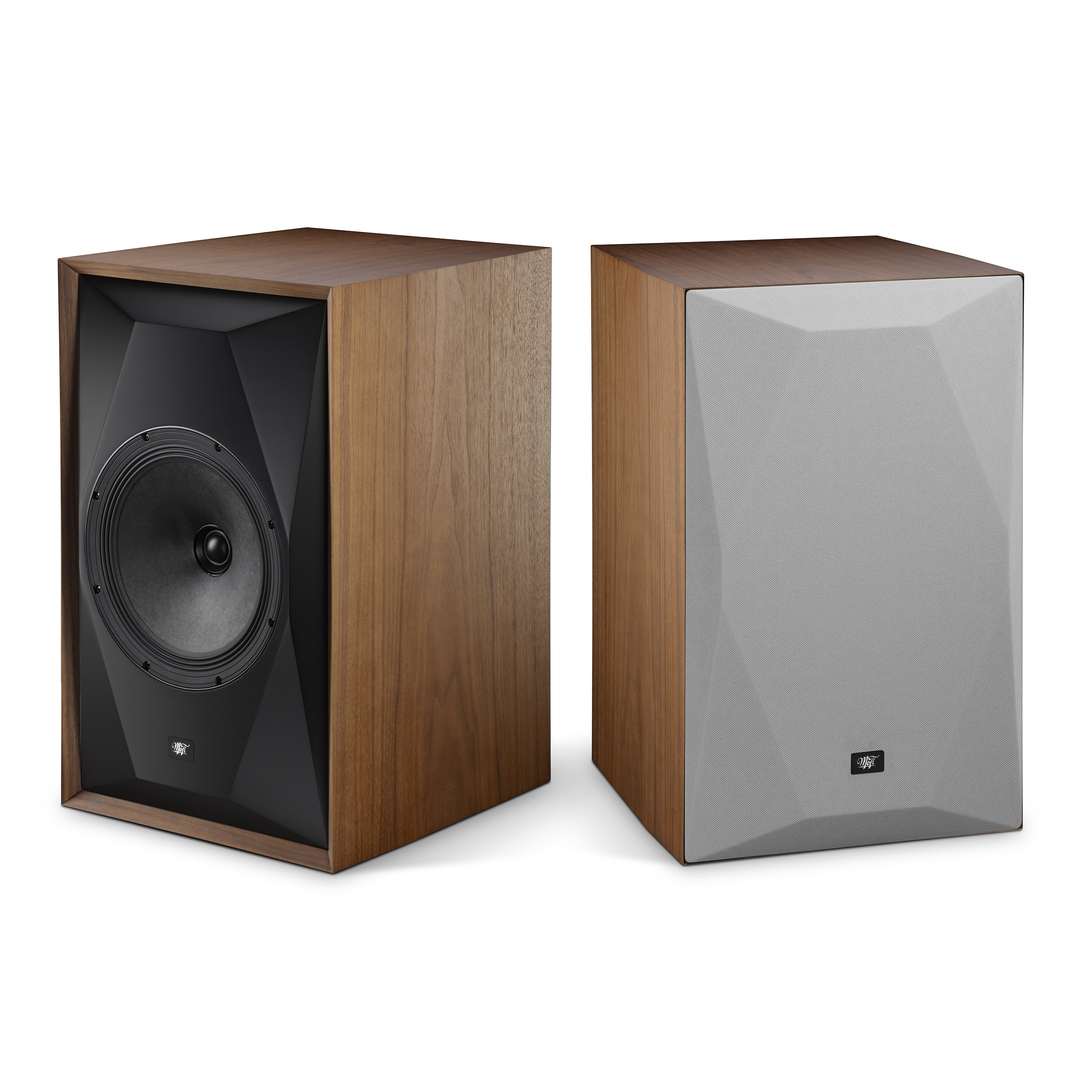 MoFi_SourcePoint_10_Loudspeakers_Walnut_Pair_Grey_Grill.png MoFi SourcePoint 10 in walnoot met grijze grilles, paar